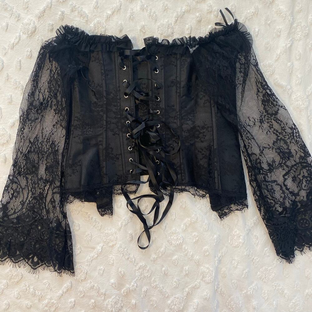 Long Sleeve Lace Bustier Corset Top Goth Whimsigoth Witchy Dark Fairy - Picture 4 of 4